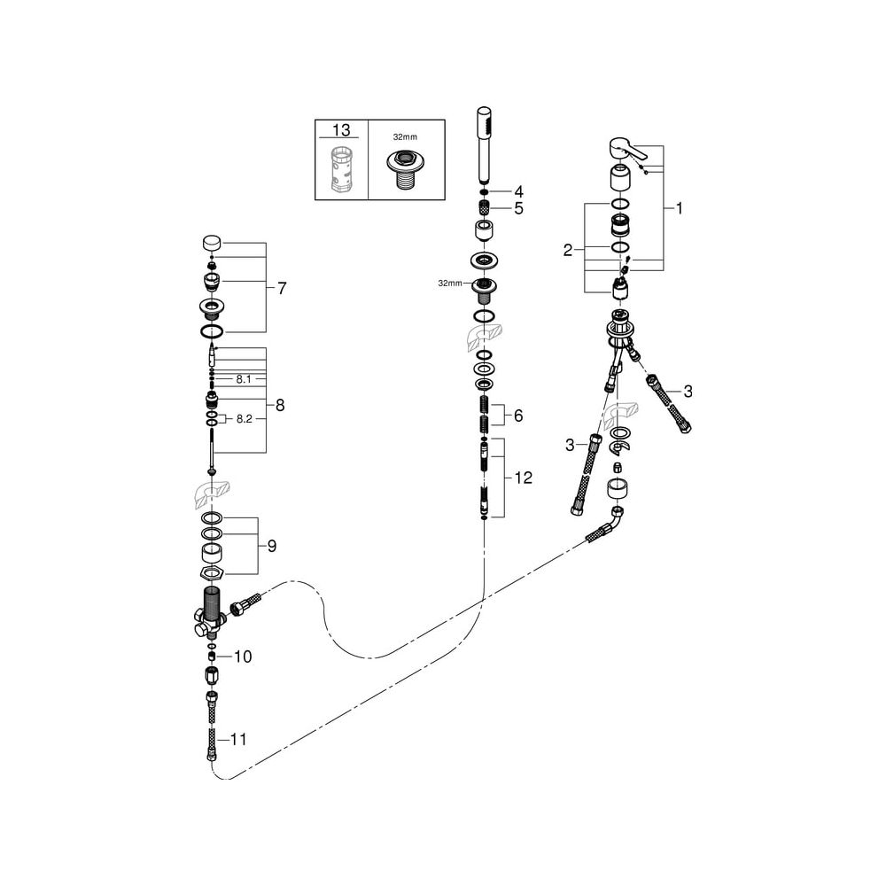 Grohe Lineare 3-Loch-Einhand-Wannenkombination, Chrom, 19965001... GROHE-19965001 4005176409240 (Abb. 9)