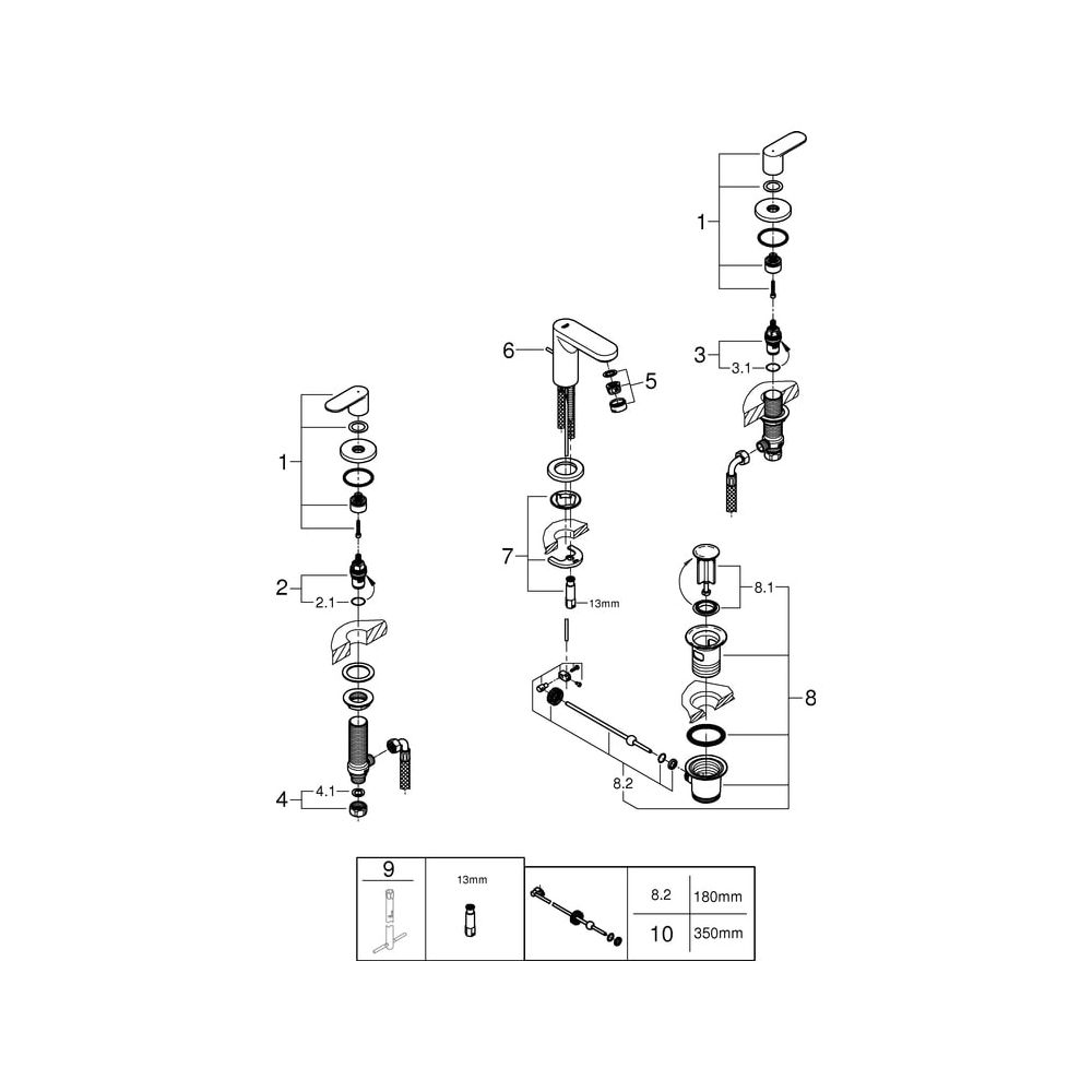 Grohe Eurosmart Cosmopolitan 3-Loch-Waschtischbatterie, 1 1/4" Zugstangen-Garnitur, Chr... GROHE-20187000 4005176874680 (Abb. 9)