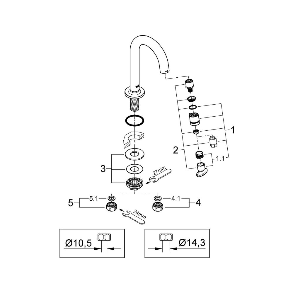 Grohe Universal Waschtisch-Standventil C-Auslauf, Supersteel, 20201DC0... GROHE-20201DC0 4005176636677 (Abb. 6)