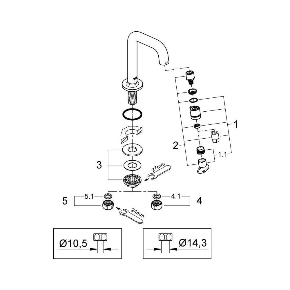 Grohe Universal Waschtisch-Standventil, 7 Grad-Auslauf, Chrom, 20202000... GROHE-20202000 4005176883361 (Abb. 8)