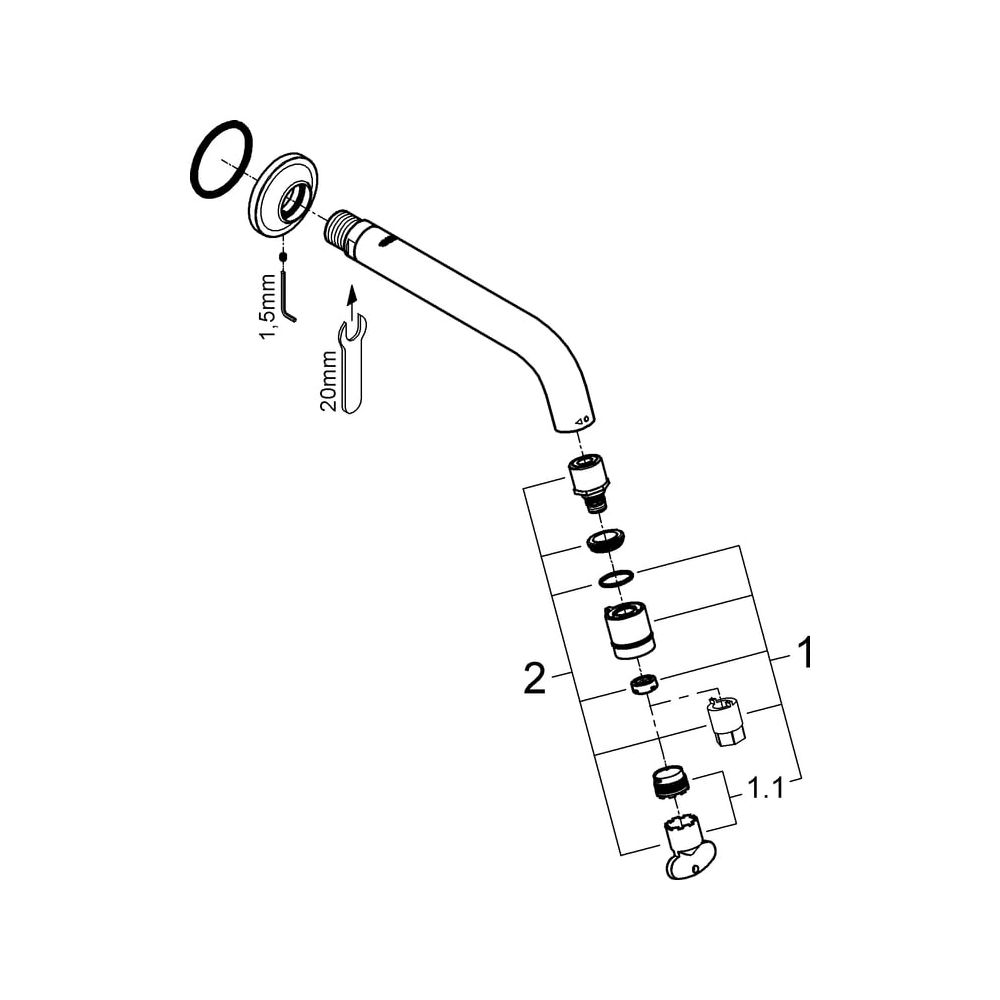 Grohe Universal Waschtisch-Wandauslaufventil, Ausladung 185mm, Chrom, 20203000... GROHE-20203000 4005176883378 (Abb. 5)