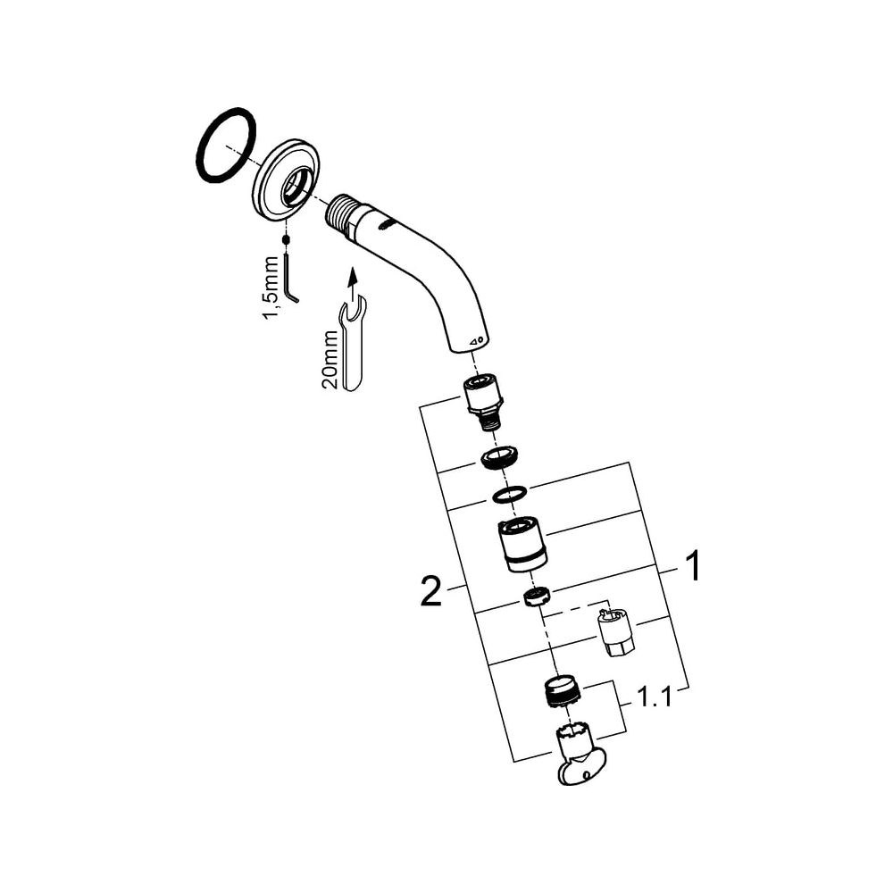 Grohe Universal Waschtisch-Wandauslaufventil, Ausladung 106mm, Chrom, 20205000... GROHE-20205000 4005176883682 (Abb. 6)