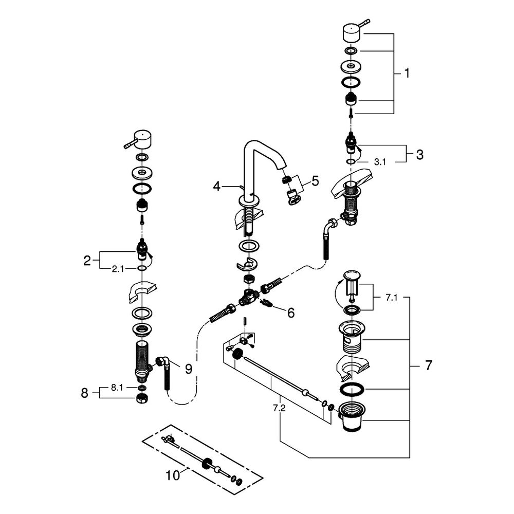 Grohe Essence 3-Loch-Einhand-Waschtischbatterie, 1 1/4" Zugstangen-Ablaufgarnitur, Cool... GROHE-20296GN1 4067393033677 (Abb. 4)