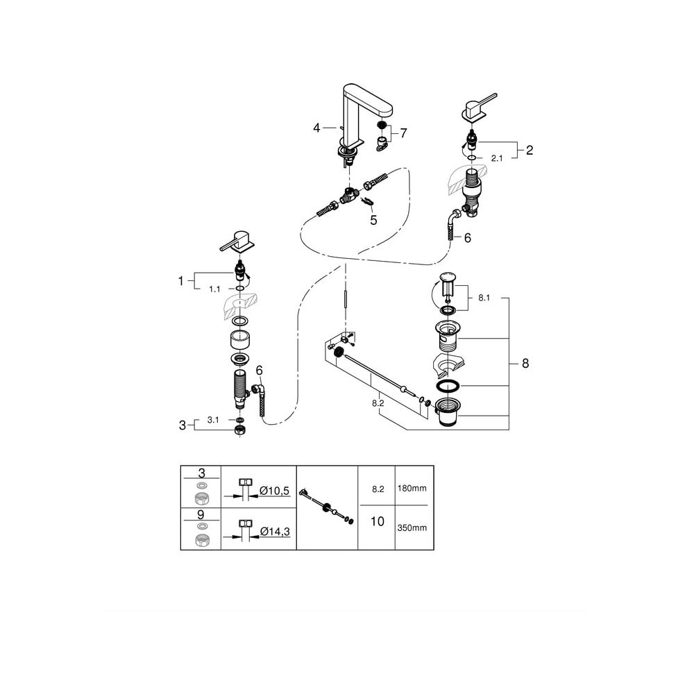 Grohe Plus 3-Loch-Einhand-Waschtischbatterie, 1 1/4" Zugstangen-Garnitur, Chrom, 203010... GROHE-20301003 4005176529757 (Abb. 7)