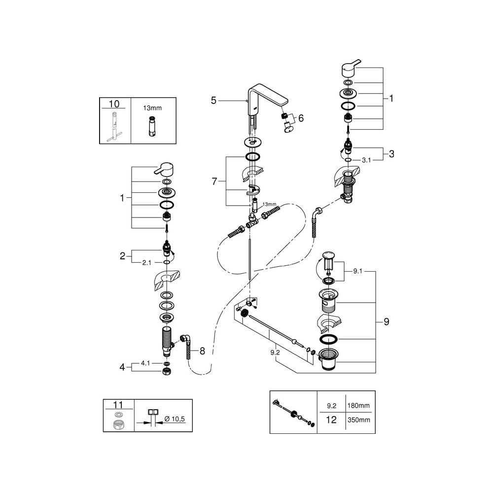 Grohe Lineare 3-Loch-Waschtischbatterie, 5,7l/min SpeedClean Mousseur, 1 1/4" Zugstang... GROHE-20304001 4005176409141 (Abb. 11)