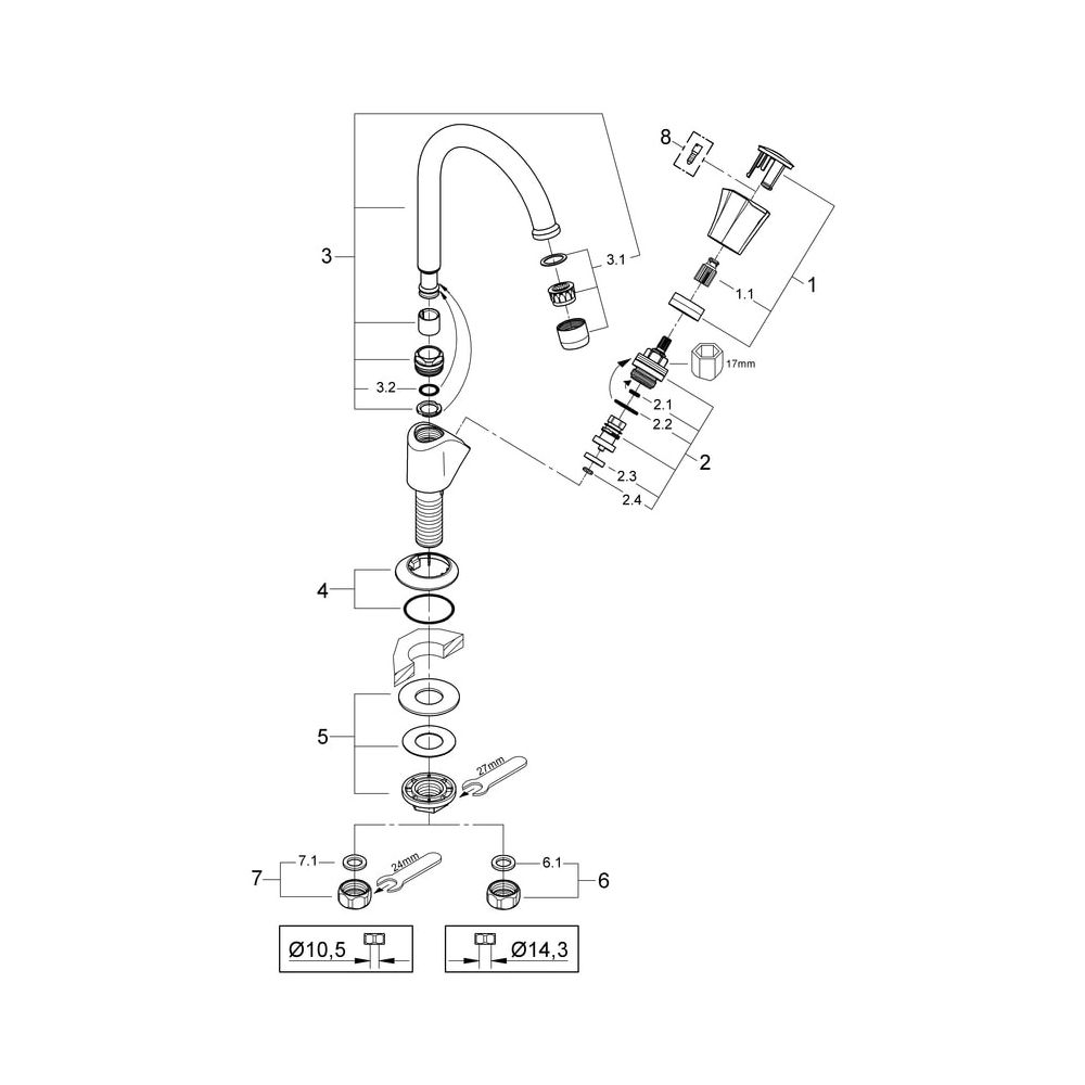 Grohe Costa Standventil, schwenkbarer Rohrauslauf mit Mousseur, Markierung Blau, Chrom,... GROHE-20393001 4005176842993 (Abb. 6)