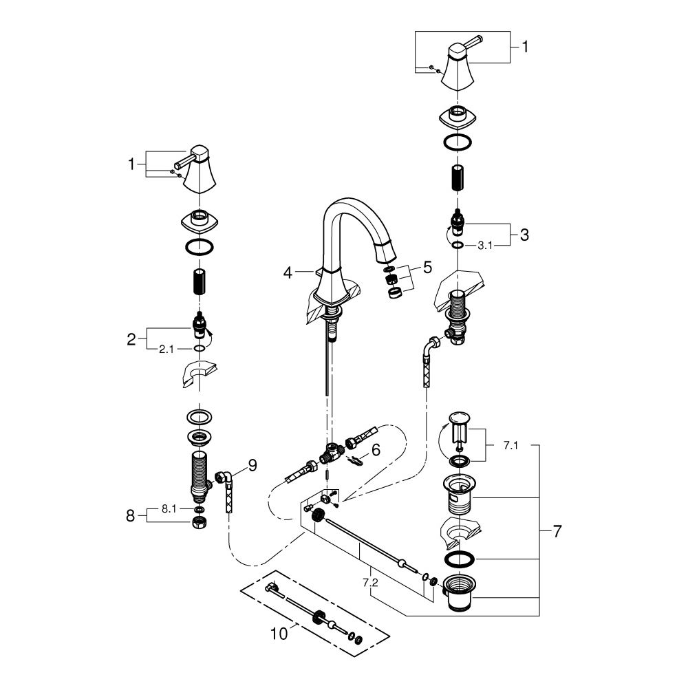 Grohe Grandera 3-Loch-Waschtischbatterie, hoher Auslauf, 1 1/4" Zugstangen-Garnitur, Ch... GROHE-20619000 4005176757921 (Abb. 7)