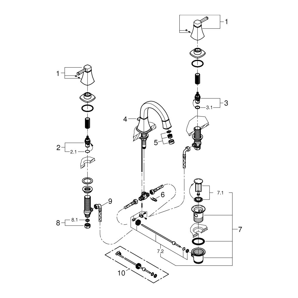 Grohe Grandera 3-Loch-Waschtischbatterie, flacher Auslauf, 1 1/4" Zugstangen-Garnitur, ... GROHE-20624IG0 4005176758058 (Abb. 8)