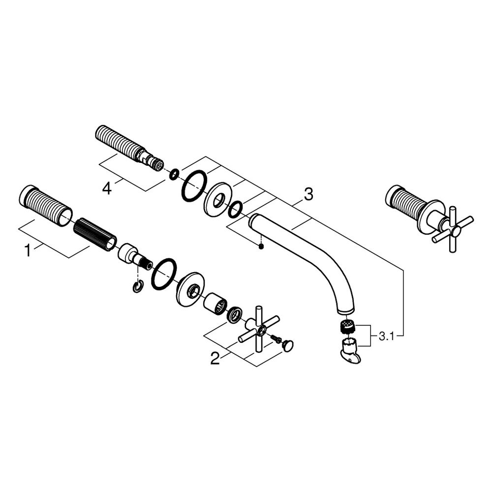 Grohe Atrio 3-Loch-Waschtischbatterie, Fertigmontageset, mit Kreuzgriffen, Wandmontage,... GROHE-20661DA0 4005176763120 (Abb. 7)