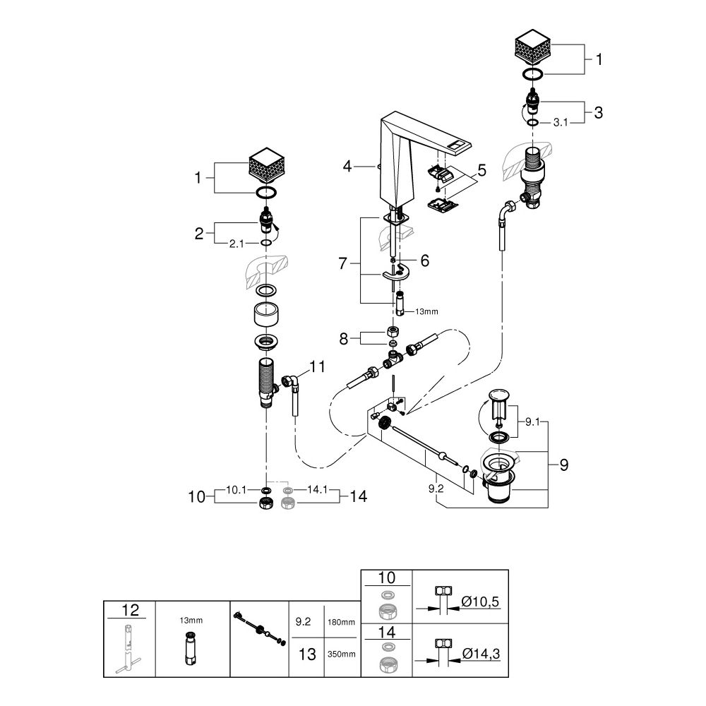 Grohe Allure Brilliant PC 3-Loch-Waschtischbatterie, Kubusbetätigung Rändelstruktur, Su... GROHE-20670DC0 4005176791697 (Abb. 4)