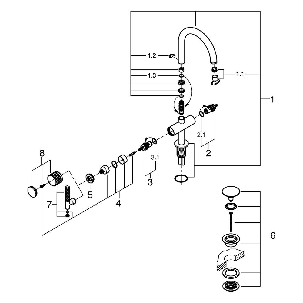 Grohe Atrio Private Collection Waschtisch-Einlochbatterie, L-Size, für Hebelgriffe, Zug... GROHE-21134DC0 4005176510915 (Abb. 5)