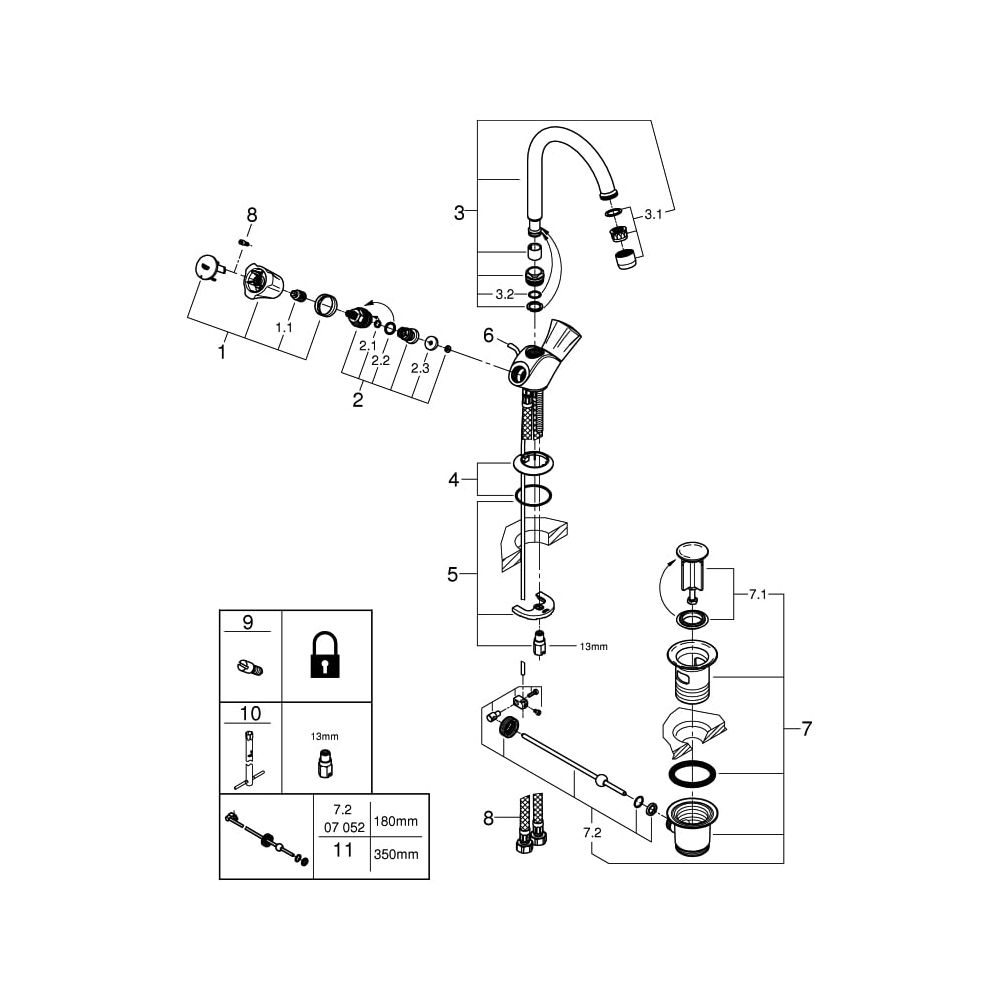Grohe Costa Zweigriff-Waschtischbatterie Zugstangen-Garnitur, Chrom, 21375001... GROHE-21375001 4005176843037 (Abb. 6)
