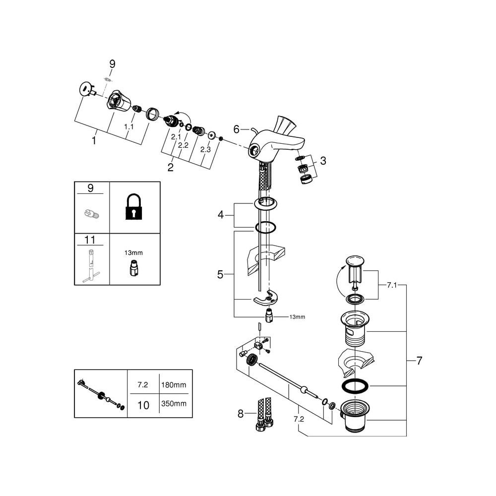 Grohe Costa Zweigriff-Waschtischbatterie Zugstangen-Garnitur, Chrom, 21390001... GROHE-21390001 4005176843006 (Abb. 6)
