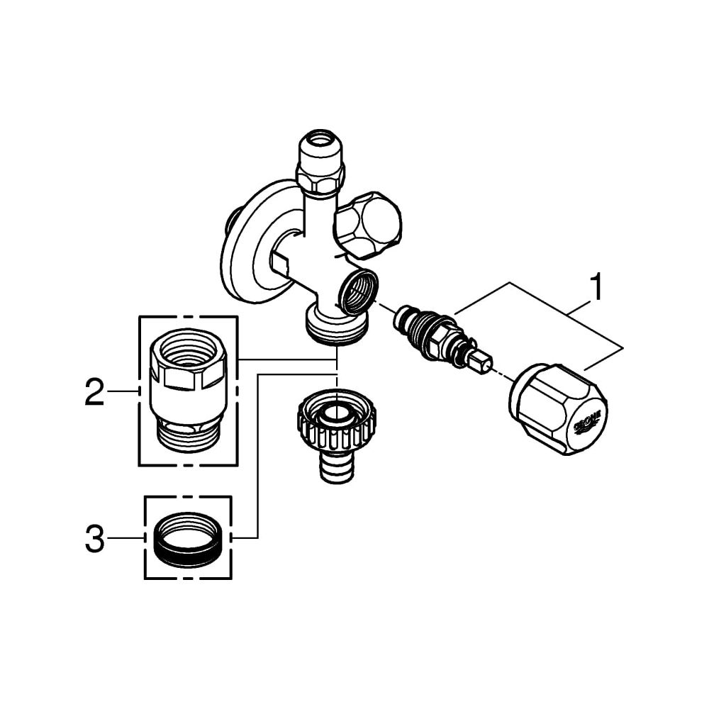 Grohe Original WAS Kombi-Eckventil, Wandanschluss 1/2", Abgang 3/8", Abgang 3/4" mit Sc... GROHE-22035000 4005176305511 (Abb. 6)