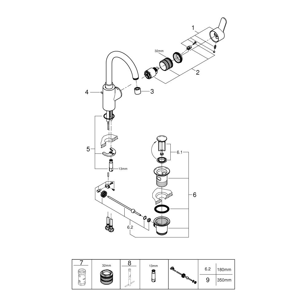Grohe Eurostyle Cosmopolitan Einhand-Waschtischbatterie, L-Size, 1 1/4" Zugstangen-Garn... GROHE-23043003 4005176472732 (Abb. 5)