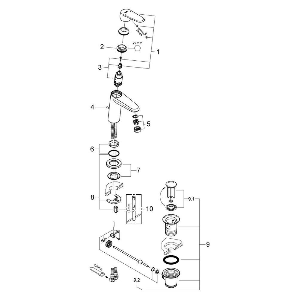 Grohe Eurodisc Cosmopolitan 1-Loch-Einhand-Waschtischbatterie, S-Size, 1 1/4" Zugstange... GROHE-23049002 4005176887536 (Abb. 5)