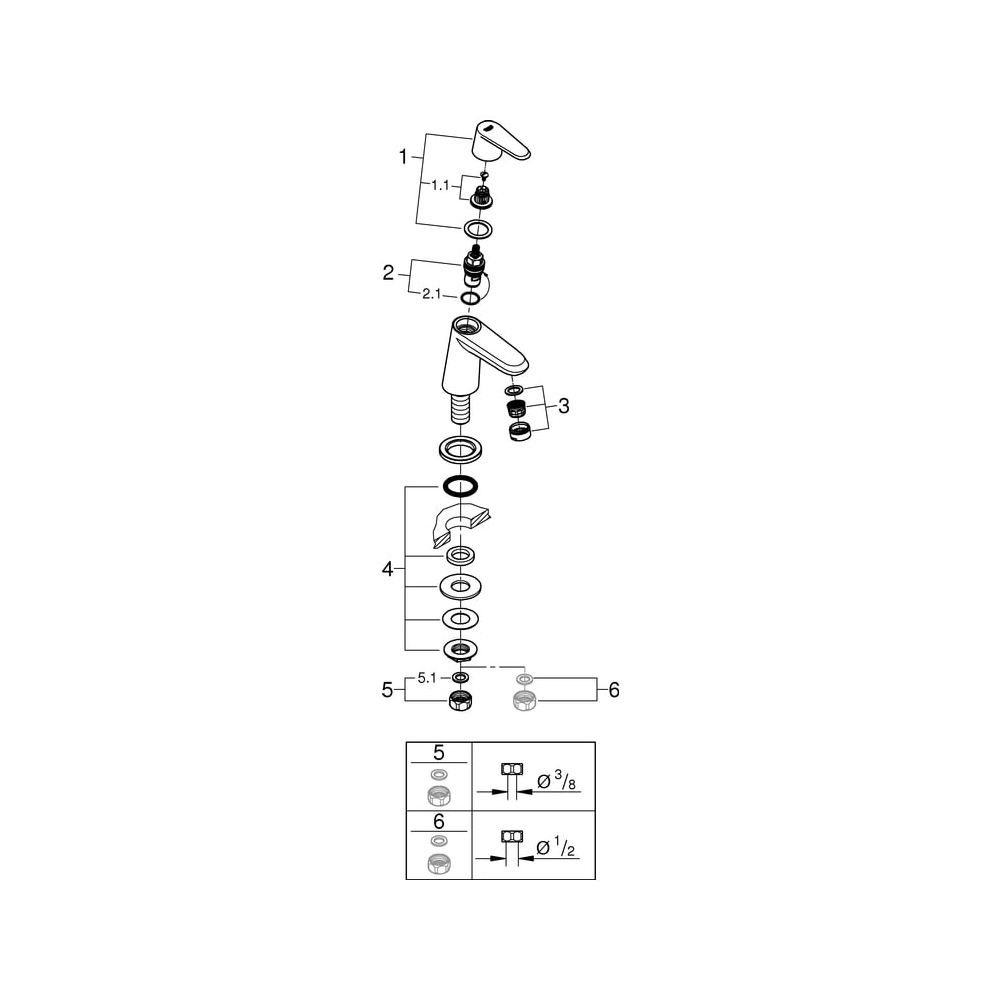 Grohe Eurodisc Cosmopolitan Standventil, XS-Size, Einlochmontage, Chrom, 23051002... GROHE-23051002 4005176887567 (Abb. 6)