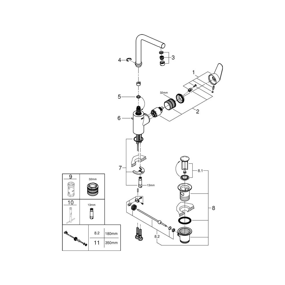 Grohe Eurodisc Cosmopolitan 1-Loch-Einhand-Waschtischbatterie, L-Size, 1 1/4" Zugstange... GROHE-23054003 4005176472596 (Abb. 5)