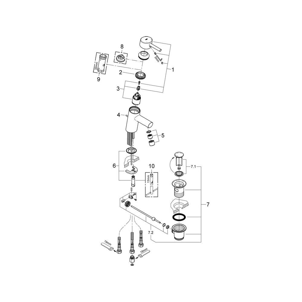 Grohe Concetto Einhand-Waschtischbatterie, Niederdruck, Chrom, 23060001... GROHE-23060001 4005176888021 (Abb. 4)