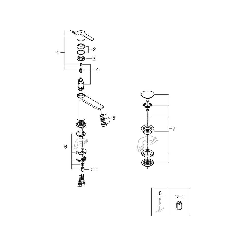 Grohe Lineare Einhand-Waschtischbatterie, S-Size, 1-Loch-Montage, glatter Körper, 1 1/4... GROHE-23106DC1 4005176412721 (Abb. 5)