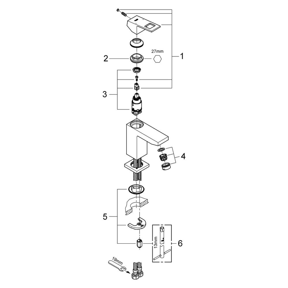 Grohe Eurocube Einhand-Waschtischbatterie, S-Size, glatter Körper, SpeedClean 5,7l/min,... GROHE-2313200E 4005176906725 (Abb. 5)