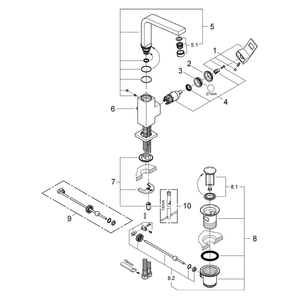 Grohe Eurocube Einhand-Waschtischbatterie, L-Size, schwenkbarer Rohrauslauf, 1 1/4" Zug... GROHE-2313500E 4005176906732 (Abb. 7)