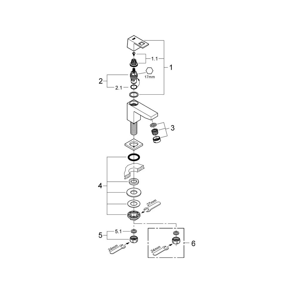 Grohe Eurocube Standventil, XS-Size, Einlochmontage, maximaler Durchfluss 5l/min bei 3 ... GROHE-23137000 4005176901096 (Abb. 7)