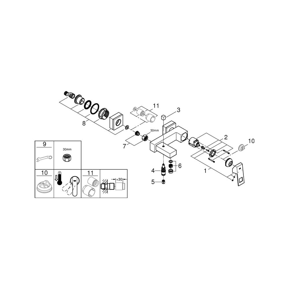 Grohe Eurocube Einhand-Wannenbatterie, Wandmontage, Supersteel, 23140DC0... GROHE-23140DC0 4005176525056 (Abb. 7)