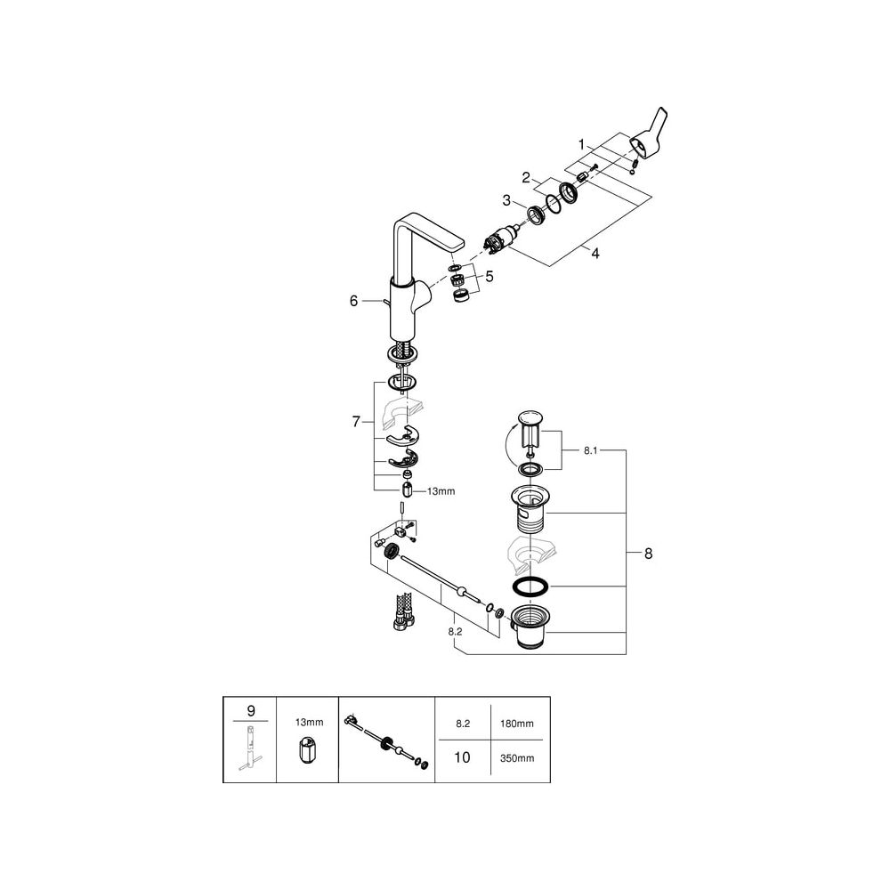 Grohe Lineare Einhand-Waschtischbatterie, L-Size, 1-Loch-Montage, Schwenkauslauf, 1 1/4... GROHE-23296001 4005176409127 (Abb. 9)