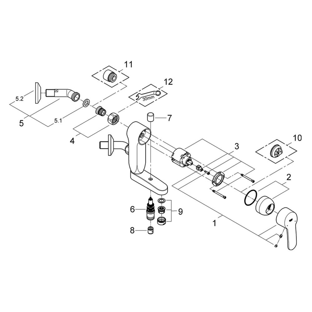 Grohe Eurostyle Cosmopolitan Vertica Einhand-Wannenbatterie, Anschlusswinkel 45 Grad, C... GROHE-23302000 4005176923876 (Abb. 5)