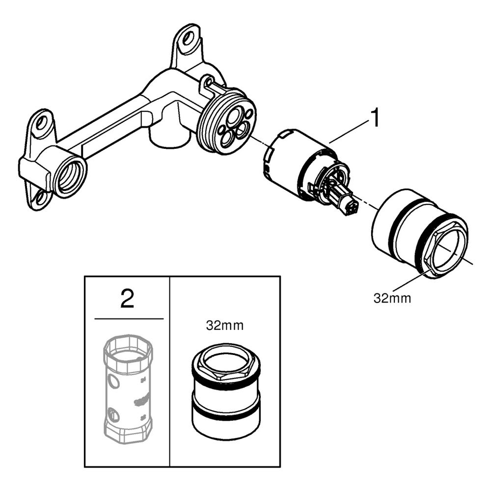 Grohe 1-Loch-Einhand-Unterputz-Einbaukörper für 2-Loch-Waschtischbatterien, 23319000... GROHE-23319000 4005176931192 (Abb. 9)