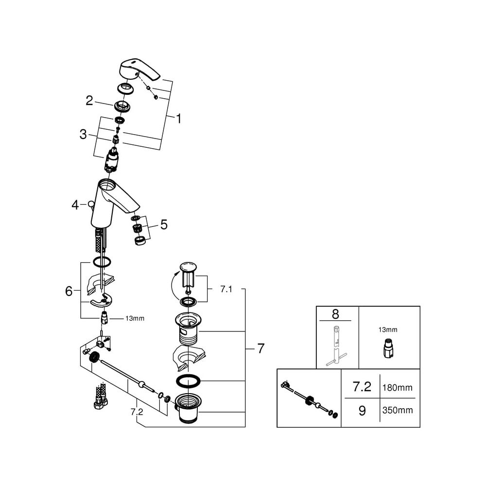 Grohe Eurosmart Einhand-Waschtischbatterie, 1-Loch-Montage, M-Size, Zugstangen-Garnitur... GROHE-23322001 4005176934506 (Abb. 4)