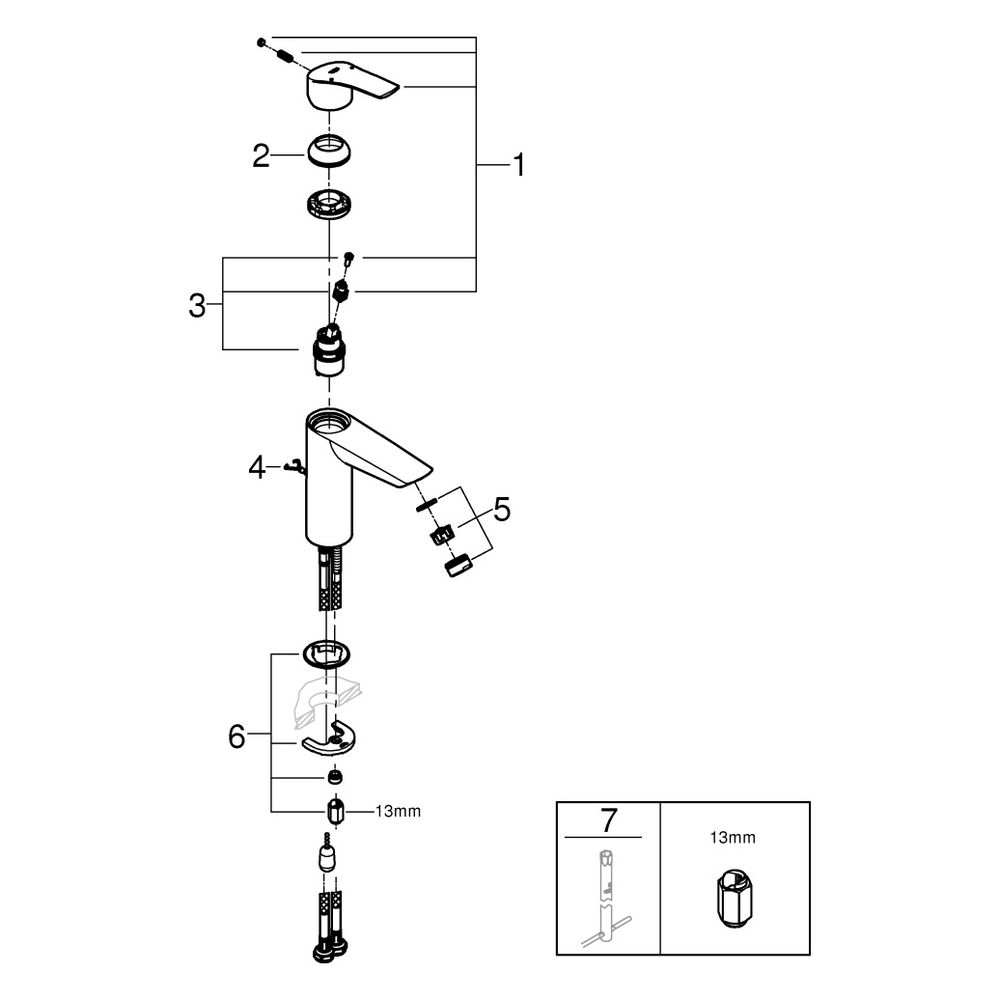 Grohe Eurosmart Einhand-Waschtischbatterie, 1-Loch-Montage, M-Size, Temperaturbegrenzer... GROHE-23323003 4005176613319 (Abb. 6)
