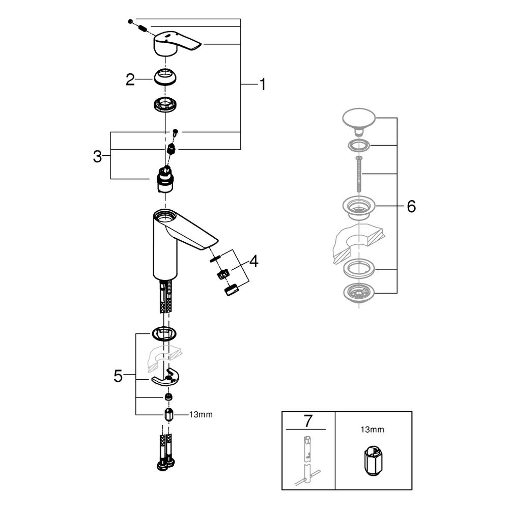Grohe Eurosmart Einhand-Waschtischbatterie, 1-Loch-Montage, Temperaturbegrenzer, M-Size... GROHE-23324003 4005176613326 (Abb. 7)