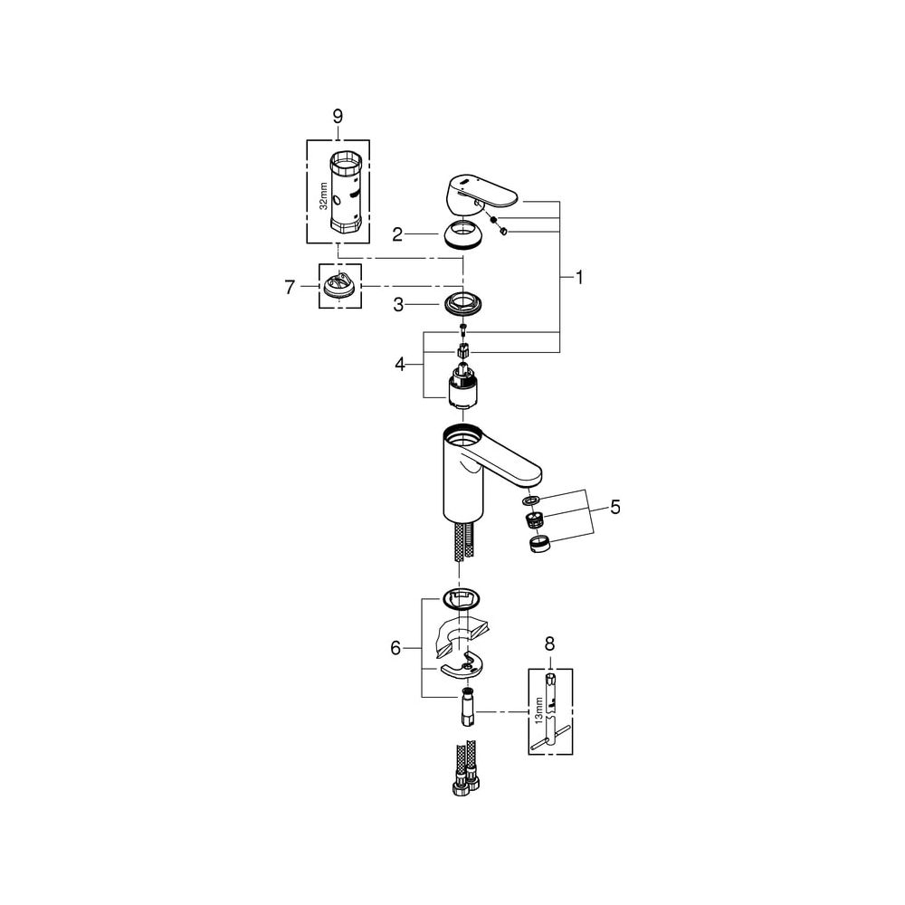 Grohe Eurosmart Cosmopolitan Einhand-Waschtischbatterie, M-Size, glatter Körper, Chrom,... GROHE-23327000 4005176934094 (Abb. 7)