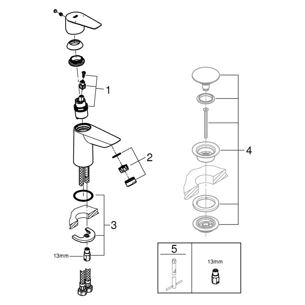 Grohe BauEdge Waschtischarmatur Einlochmontage Einhand, 5l/min, Chrom, 23330001... GROHE-23330001 4005176556302 (Abb. 8)