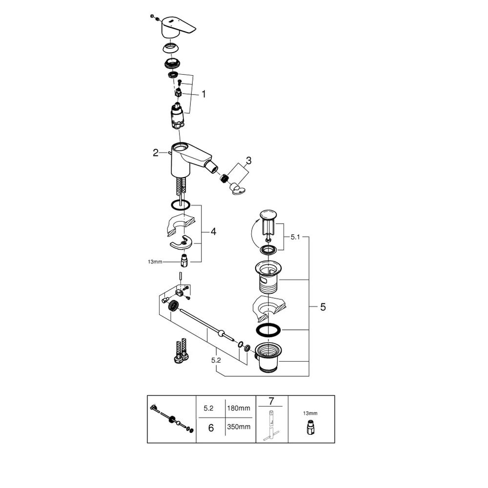 Grohe BauEdge Bidetarmatur Einlochmontage Einhand, mit Temperaturbegrenzer, 1 1/4" Abla... GROHE-23331001 4005176556494 (Abb. 7)