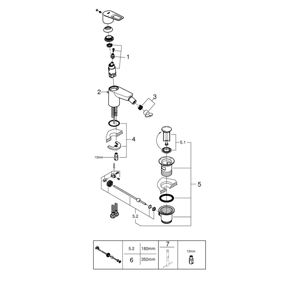 Grohe BauLoop 1-Loch-Einhand-Bidetbatterie, mit Temperaturbegrenzer, EcoJoy 5,7l/min, 1... GROHE-23338001 4005176555893 (Abb. 7)