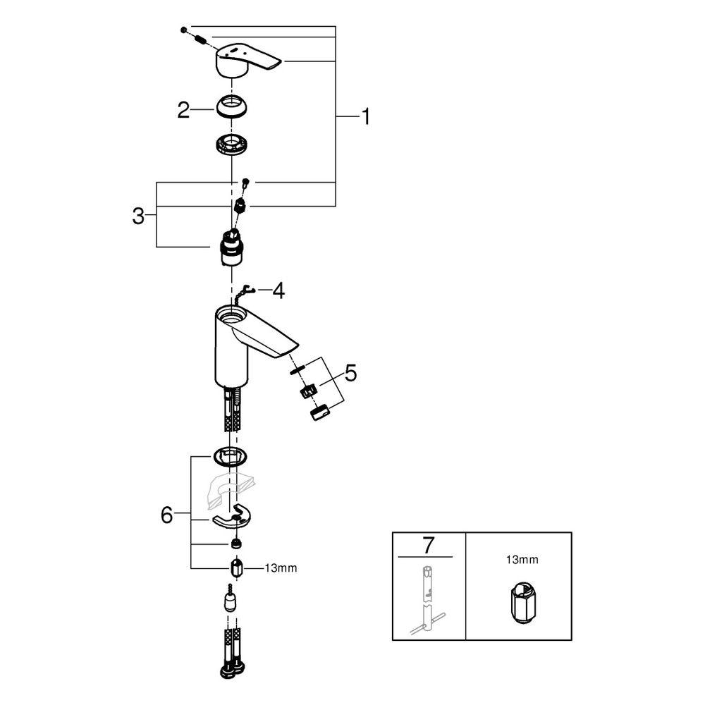 Grohe Eurosmart Einhand-Waschtischbatterie, 1-Loch-Montage, S-Size, versenkbare Kette, ... GROHE-23372003 4005176613241 (Abb. 9)