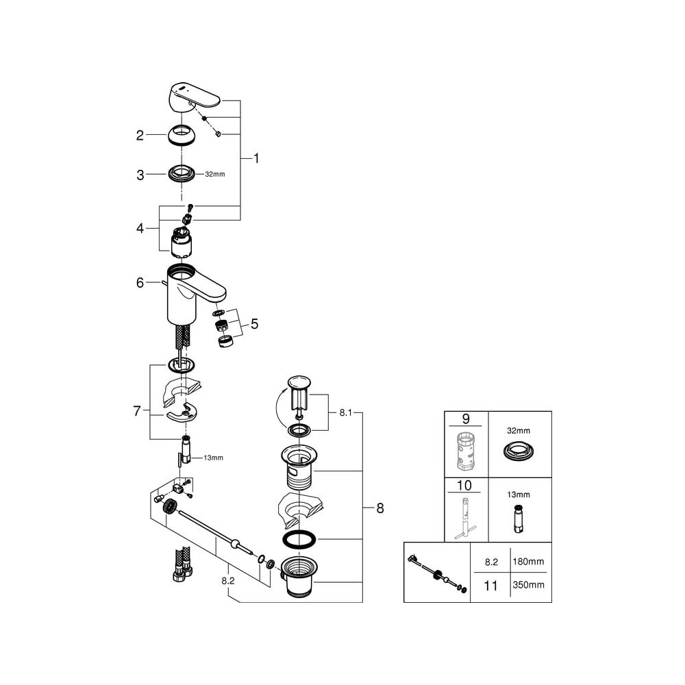 Grohe Eurosmart Cosmopolitan Einhand-Waschtischbatterie, S-Size, 1 1/4" Zugstangen-Garn... GROHE-2337700E 4005176936630 (Abb. 6)