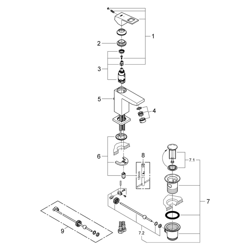 Grohe Eurocube Einhand-Waschtischbatterie, S-Size, 1 1/4" Zugstangen-Garnitur, Chrom, 2... GROHE-2339000E 4005176938436 (Abb. 6)