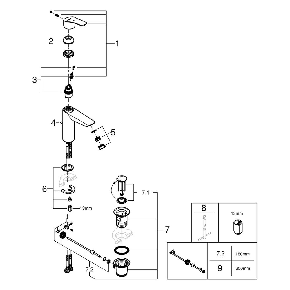 Grohe Eurosmart Einhand-Waschtischbatterie, 1-Loch-Montage, M-Size, Temperaturbegr., Zu... GROHE-2339330E 4005176613340 (Abb. 8)