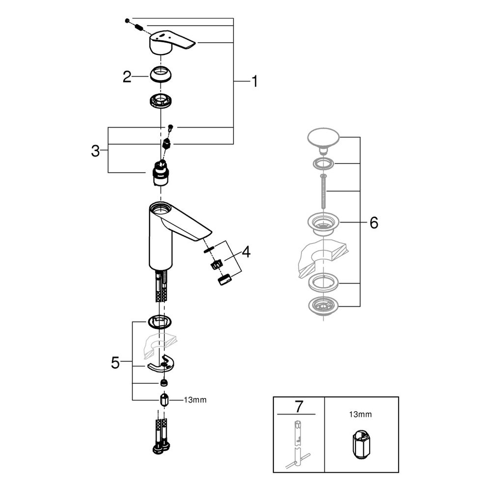 Grohe Eurosmart Einhand-Waschtischbatterie, M-Size, Temperaturbegrenzer, Energie-Spar, ... GROHE-2339530E 4005176613357 (Abb. 7)