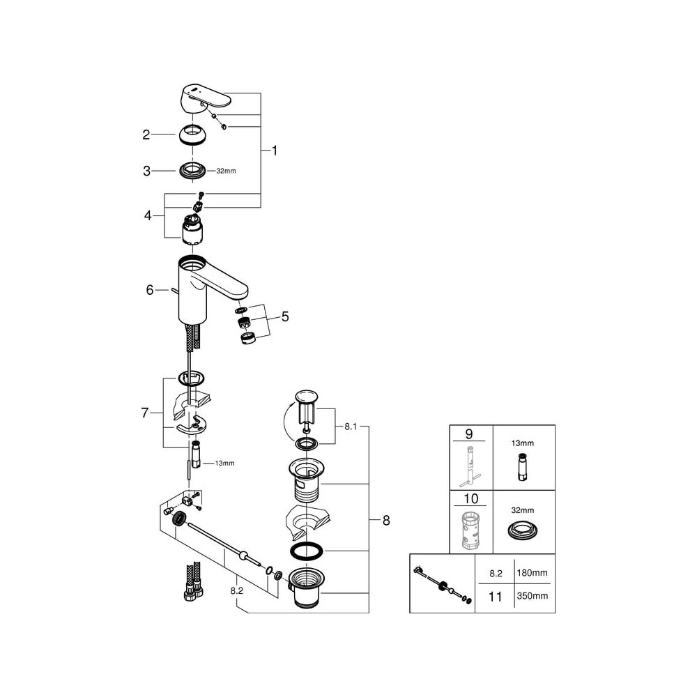 Grohe Eurosmart Cosmopolitan Einhand-Waschtischbatterie, M-Size, 1 1/4" Zugstangen-Garn... GROHE-2339600E 4005176938504 (Abb. 6)