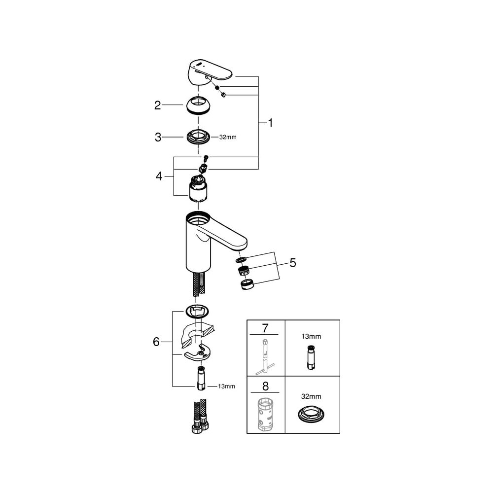 Grohe Eurosmart Cosmopolitan Einhand-Waschtischbatterie, M-Size, glatter Körper, Energi... GROHE-2339800E 4005176938528 (Abb. 6)