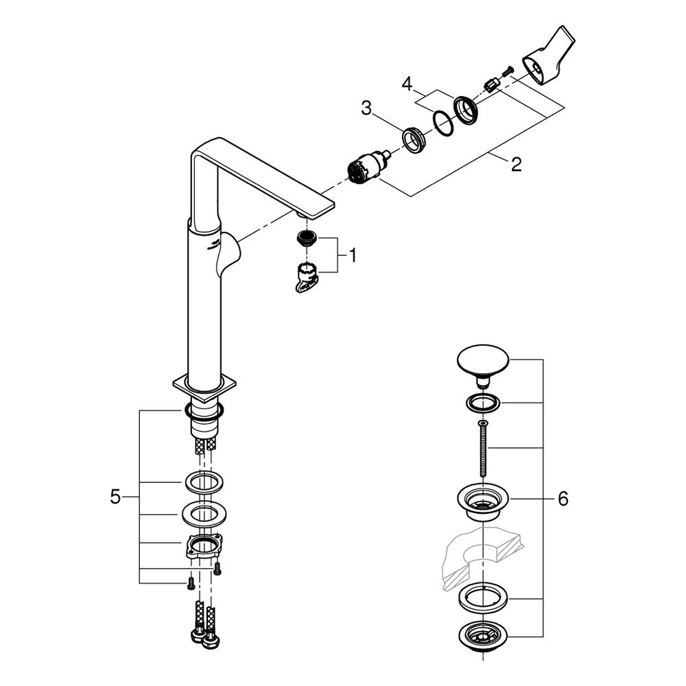 Grohe Allure Einhand-Waschtischbatterie XL-Size, glatter Körper, Push-Open Ablaufgarni... GROHE-23403GN1 4005176499524 (Abb. 10)