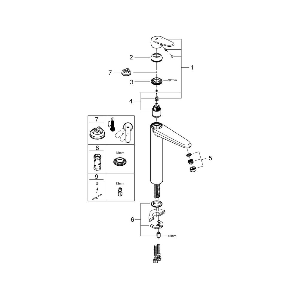 Grohe Eurodisc Cosmopolitan Waschtischbatterie Einlochmontage Einhand, XL-Size, Chrom, ... GROHE-23432000 4005176993763 (Abb. 8)