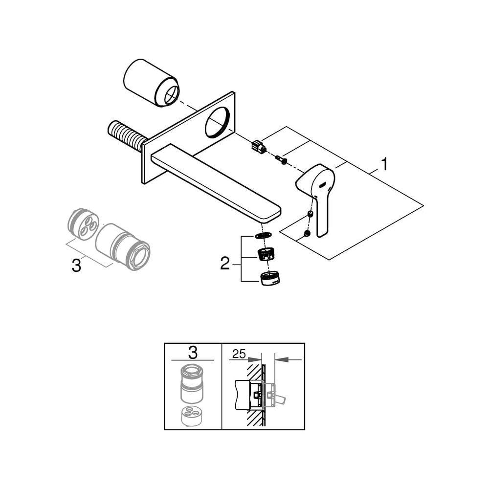 Grohe Lineare 2-Loch-Waschtischbatterie, Wandmontage, Fertigmontageset, 207mm Ausladung... GROHE-23444DC1 4005176412769 (Abb. 8)