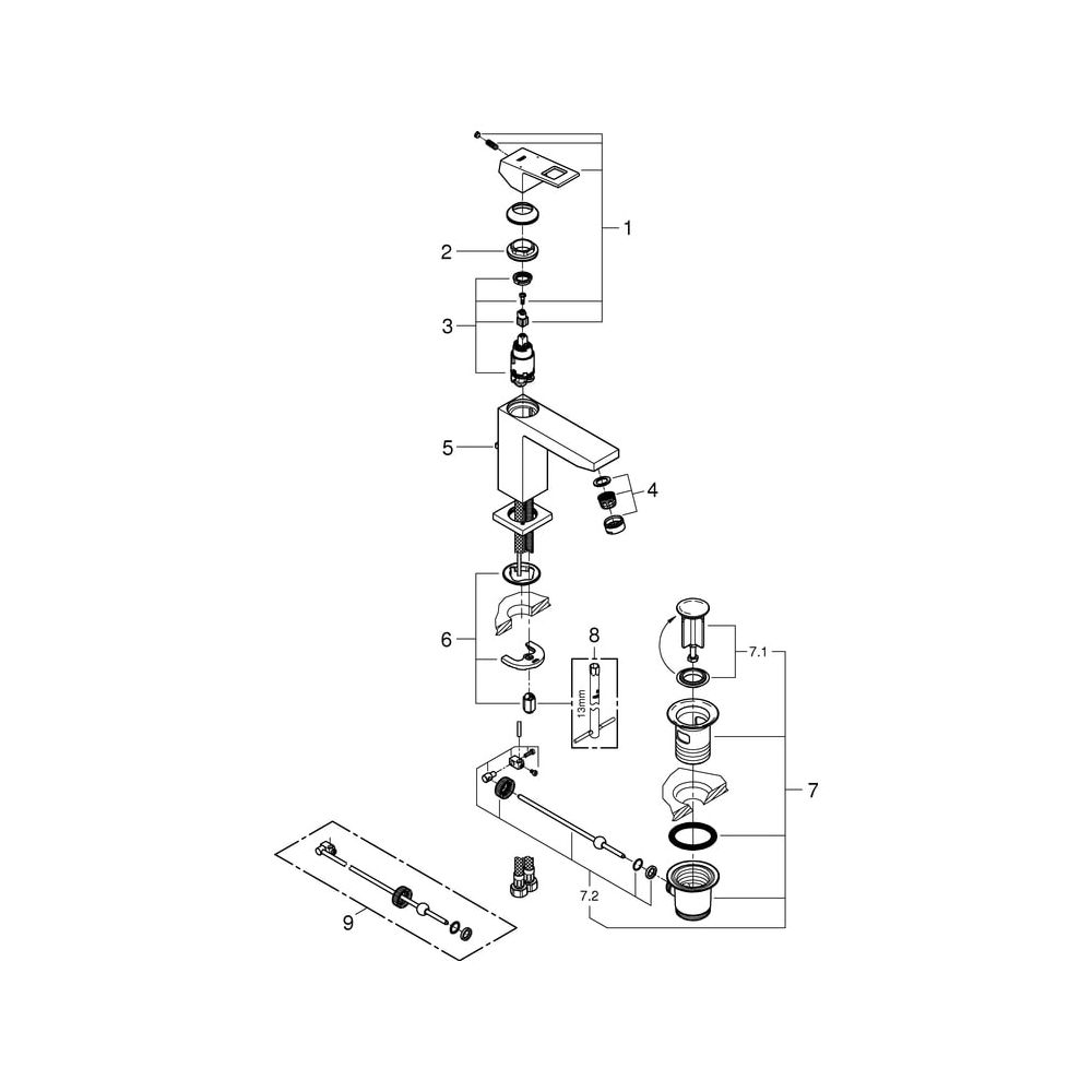 Grohe Eurocube Einhand-Waschtischbatterie, M-Size, 1 1/4" Zugstangen-Garnitur, Hard Gra... GROHE-23445AL0 4005176584657 (Abb. 8)