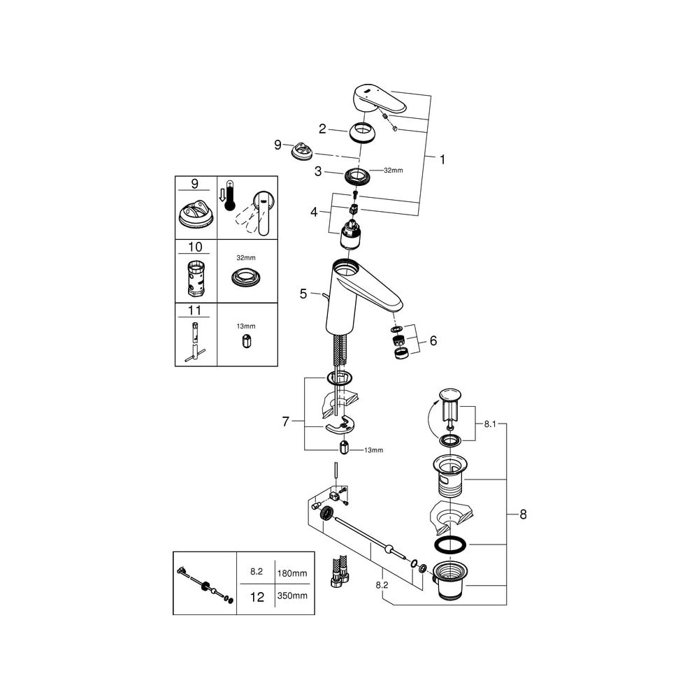 Grohe Eurodisc Cosmopolitan 1-Loch-Einhand-Waschtischbatterie, M-Size, 1 1/4" Zugstange... GROHE-23448002 4005176998744 (Abb. 7)